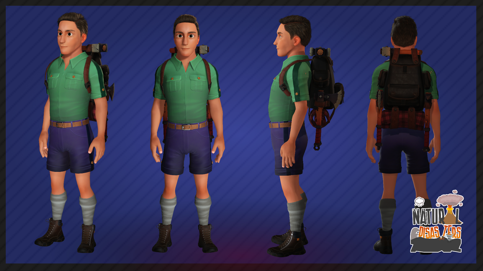 Natural Disasters Game - 3d male stylized backpacker character