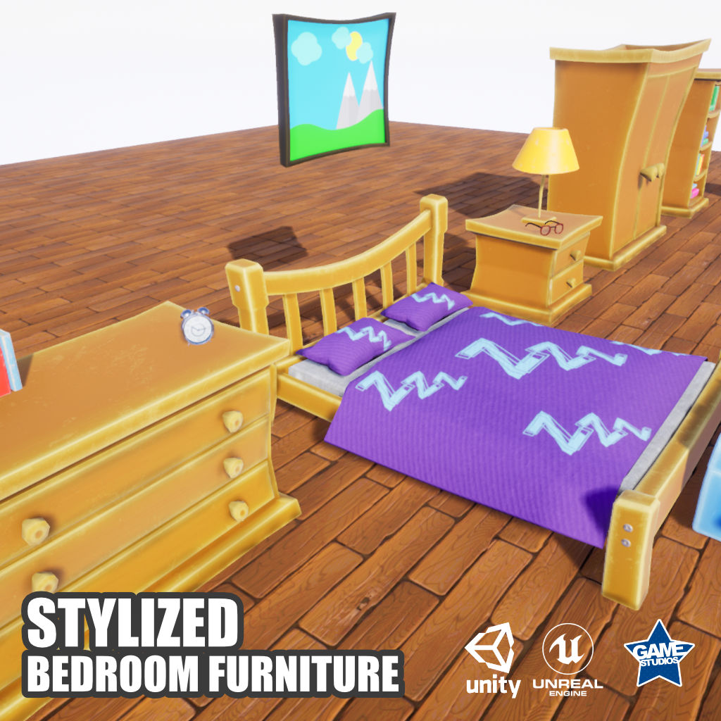 Stylized Bedroom Furniture Pack for UE4