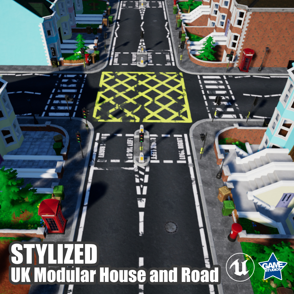 Stylized UK Modular House and Road Pack for UE4